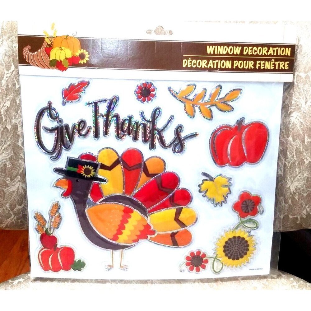 FALL/THANKSGIVING Window Clings Window decoration Turkey pumpkins NEW w/package